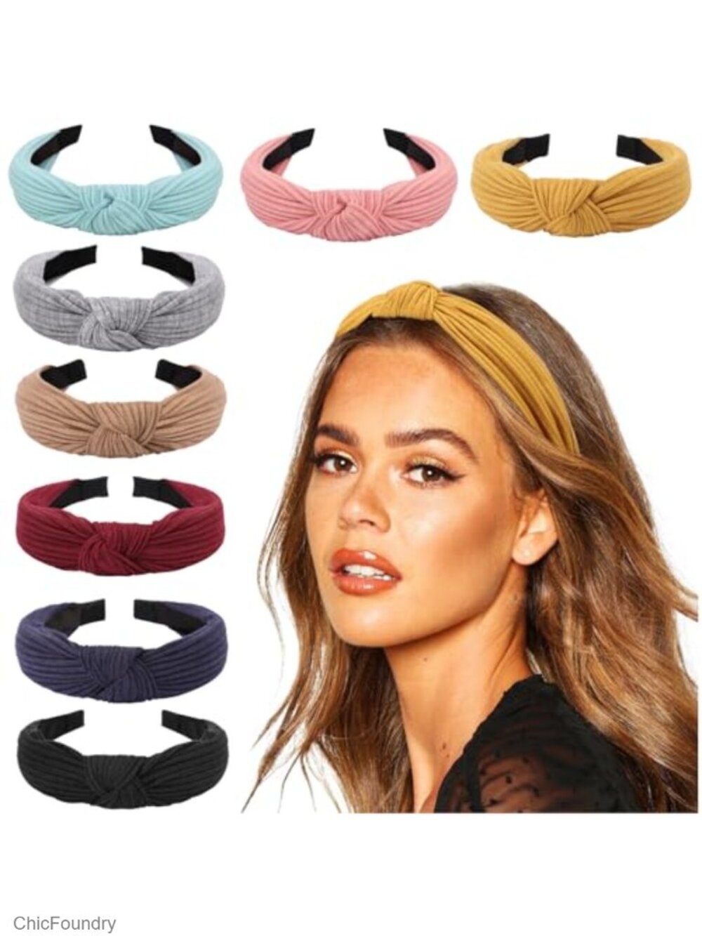8 Pack Knotted Turban Headbands for Women Yoga Exercise (Plastic + Knitted